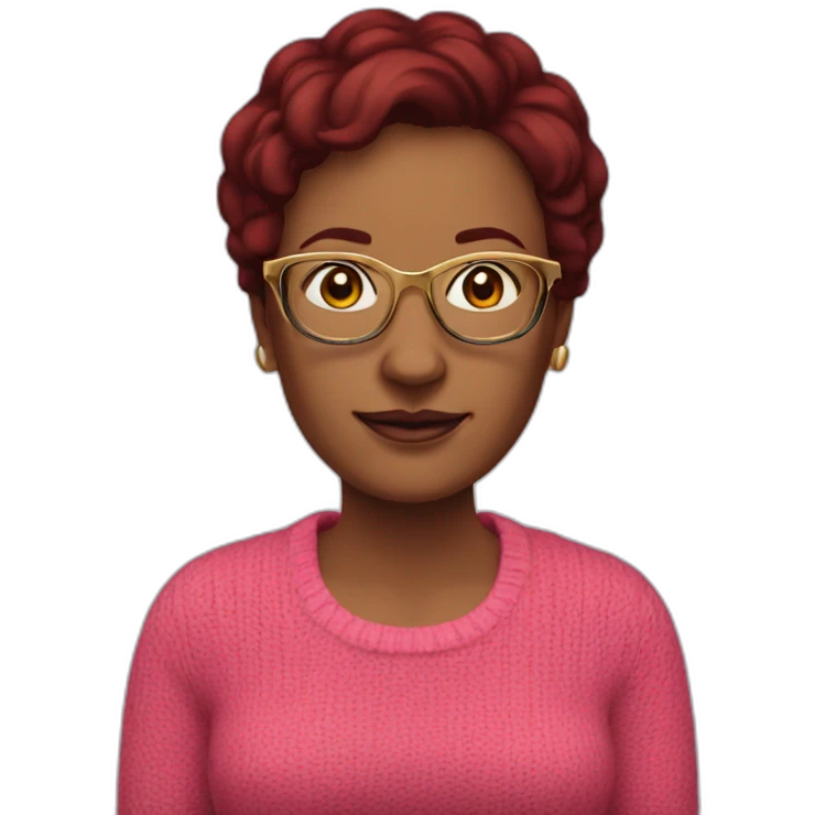 45-year-old Dutch woman with dark red colored short hair, pink sweater and gold glasses emoji