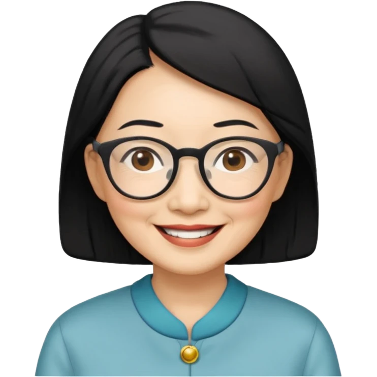 black hair Elder asian woman with glasses emoji