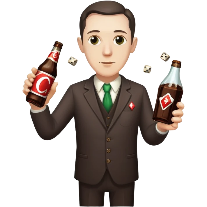 writer Lovecraft holding a bottle of cola and throwing dice, emoji style emoji