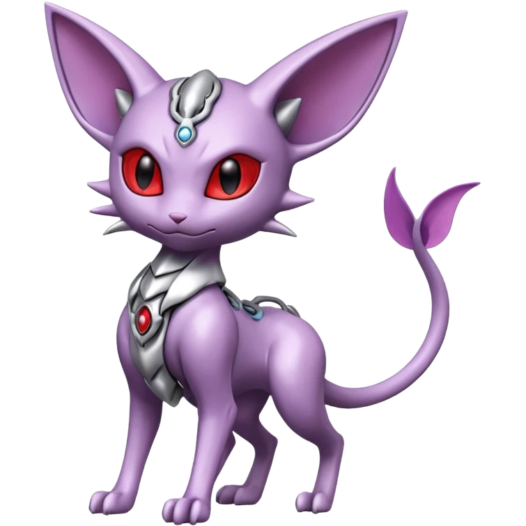 Mechanical Miraidon-Espeon-Mewtwo-Fakémon-hybrid-creature (full body)  with red eyes and intricate markings emoji