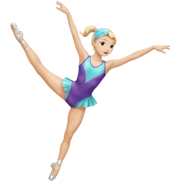 rhythmic gymnast with clubs, blonde, performing a split leap emoji