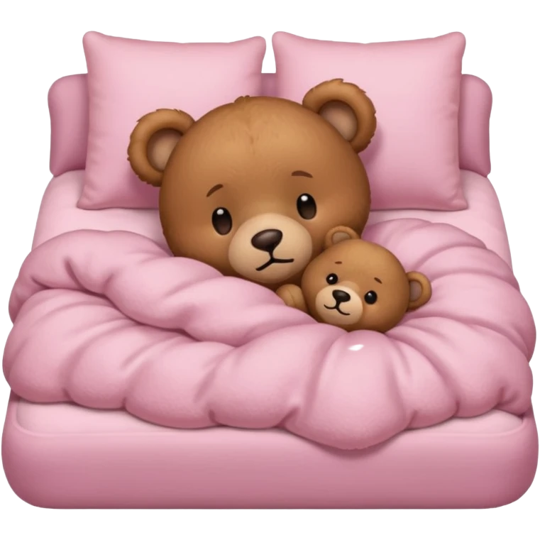 Brown Teddy bear sleeping in light pink bed emoji