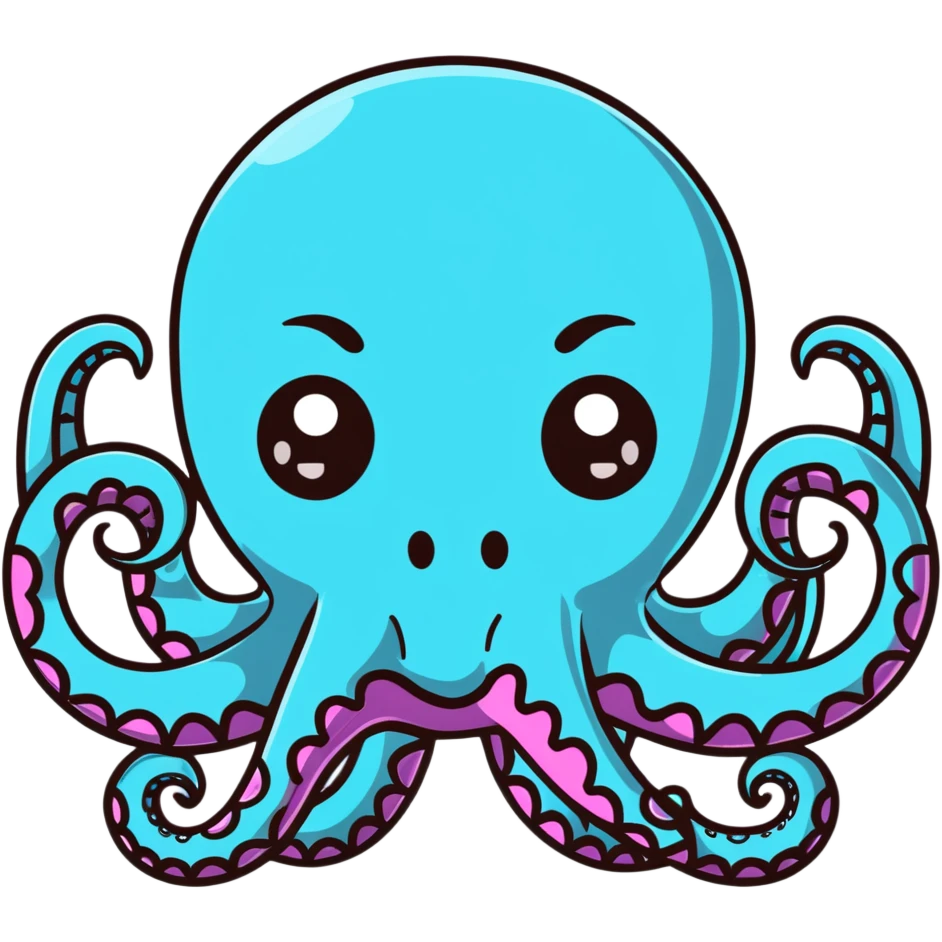 futuristic octopus designer toy with tentacles, cybernetic elements, X-shaped eyes, sleek armor, collectible art figure emoji