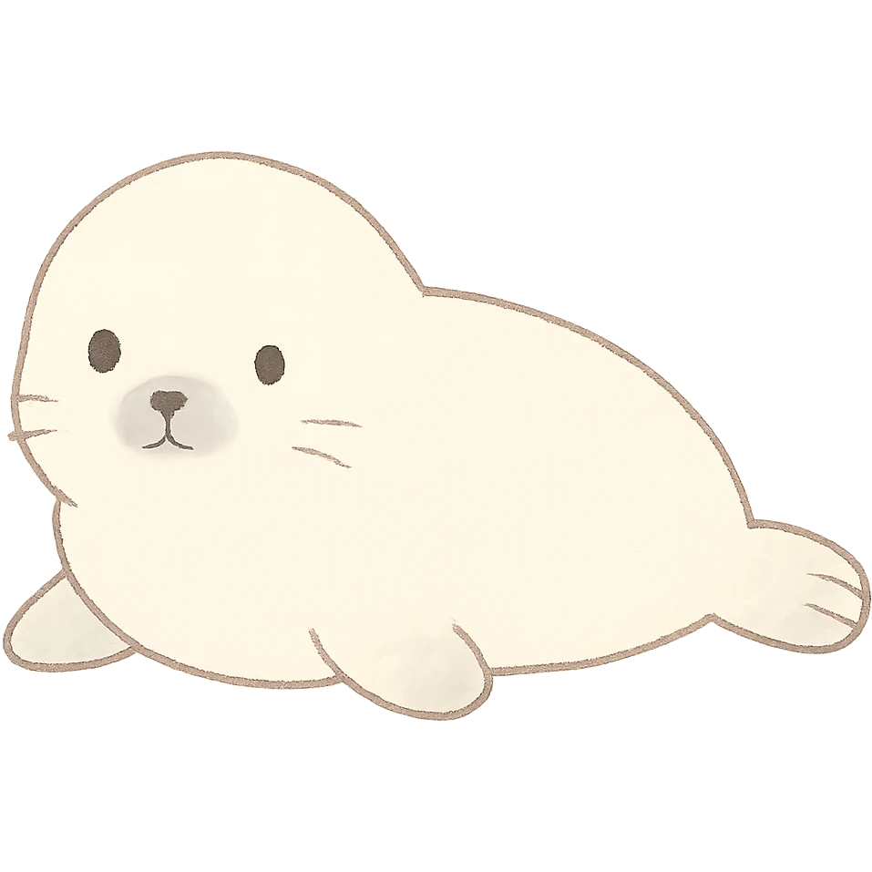 baby seal outline, soft pastel Japanese hand-drawn style, full object emoji