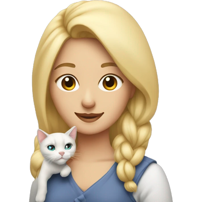 Una mujer rubia cargando a su gato balcino emoji