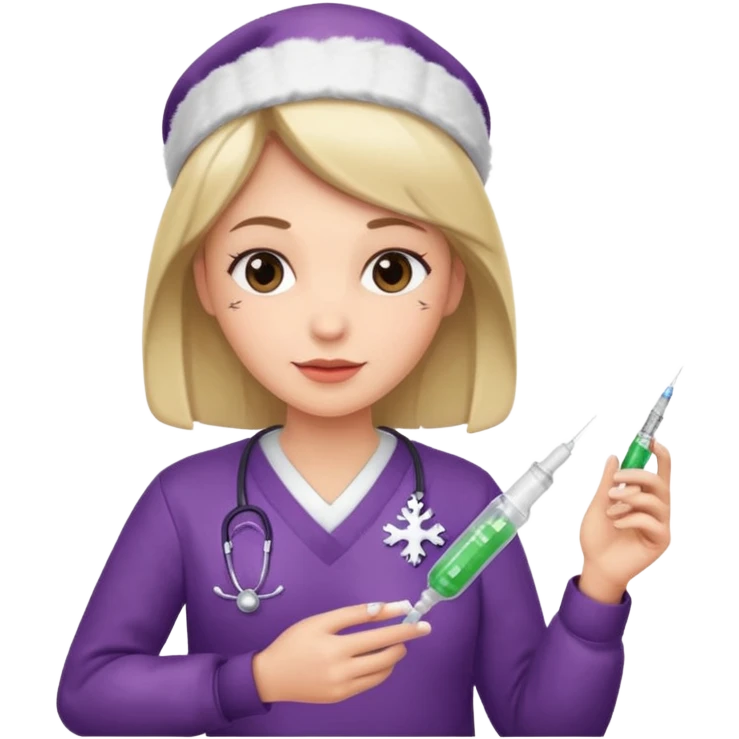nurse wearing a christmas pullover and holding a a sting emoji