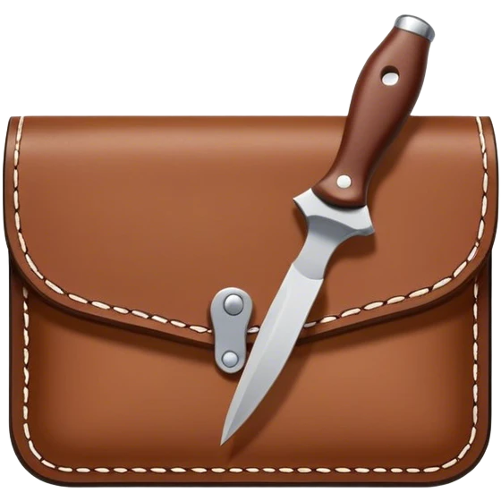 Leatherworking icon, piece of raw leather being crafted into a leather wallet or belt, professional tools like leather stitching awl, edge beveler, hammer, prying tool, minimalistic style, clean lines, transparent background. emoji