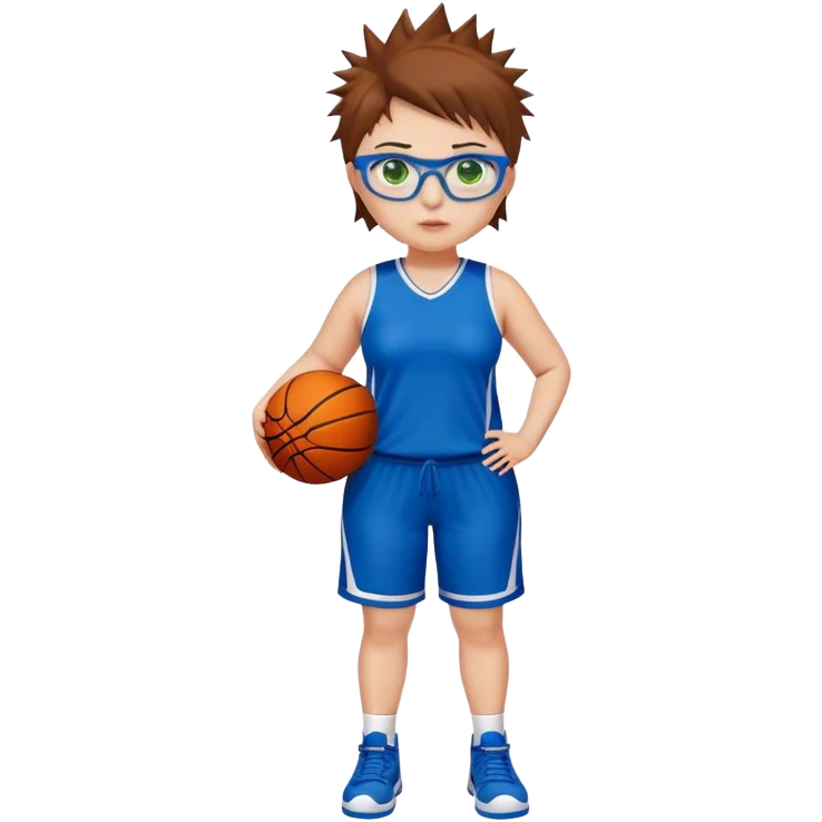 Full Body white plus size Girl with basketball spikey short brown hair  wearing blue glasses with green eyes wearing basketball uniform emoji
