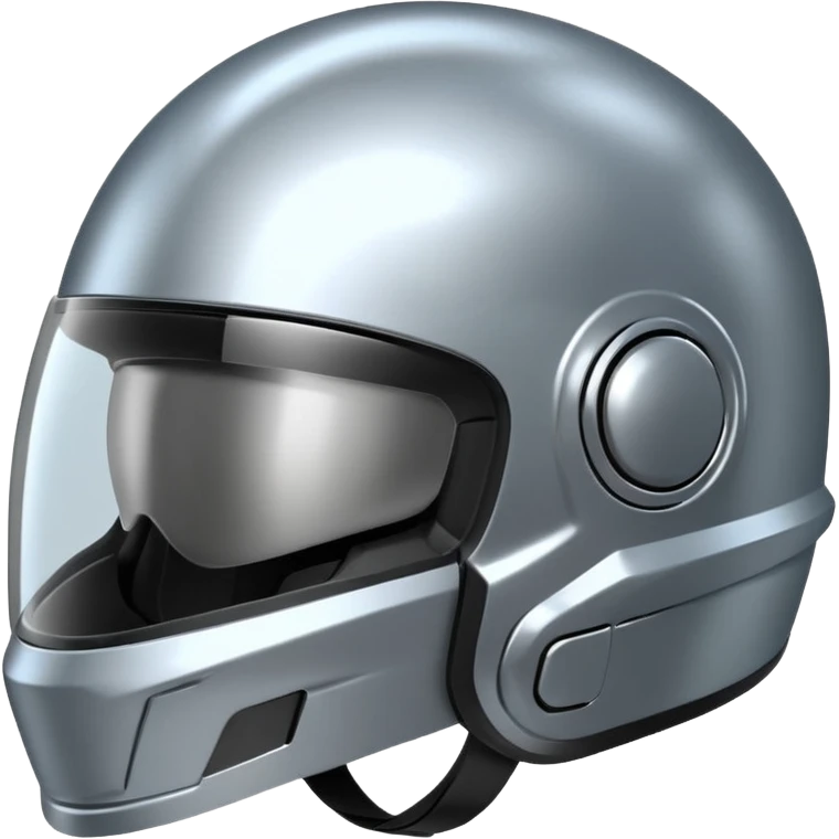 A futuristic helmet emoji made of silver chrome, smooth aerodynamic shape, minimal visor detail, reflective metallic surface, sci-fi aesthetic, iOS emoji style, centered on clean white background emoji