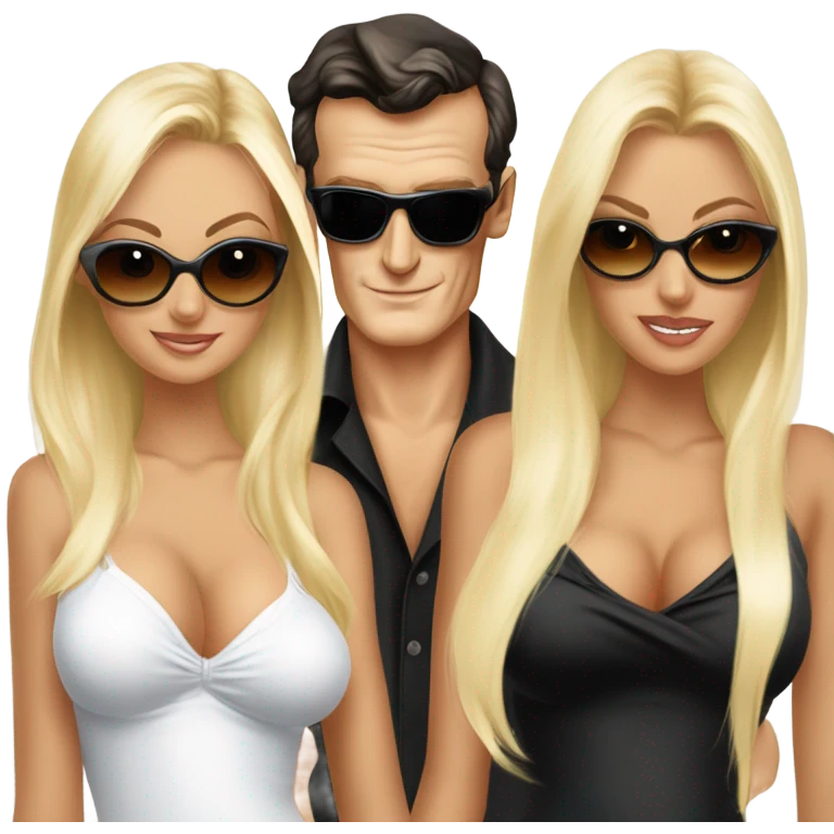 Young Hugh Hefner in sunglasses with 4 beautiful blonde girlfriends emoji