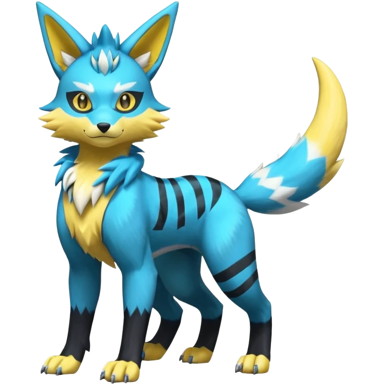 Shiny cyan Zeraora-Renamon-Electrike-Umbreon-Lombax-Weregarurumon-fusion-creature (full body emoji