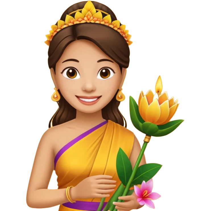 Beautiful woman emoji holding a krathong emoji