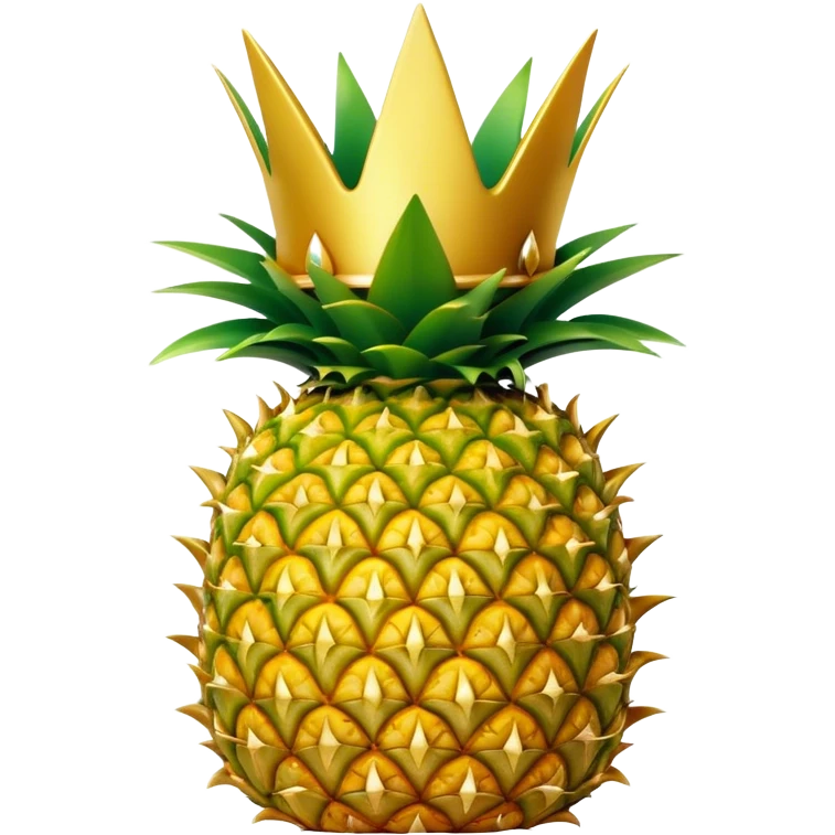 Cinematic Realistic Pineapple Emoji, Tropical and vibrant, with a golden-yellow textured skin and a crown of spiky green leaves on top. The body of the fruit is sharply geometric, its surface rich with natural patterns. Soft glowing outline, capturing the essence of exotic sweetness and tropical flair in a fresh pineapple! emoji