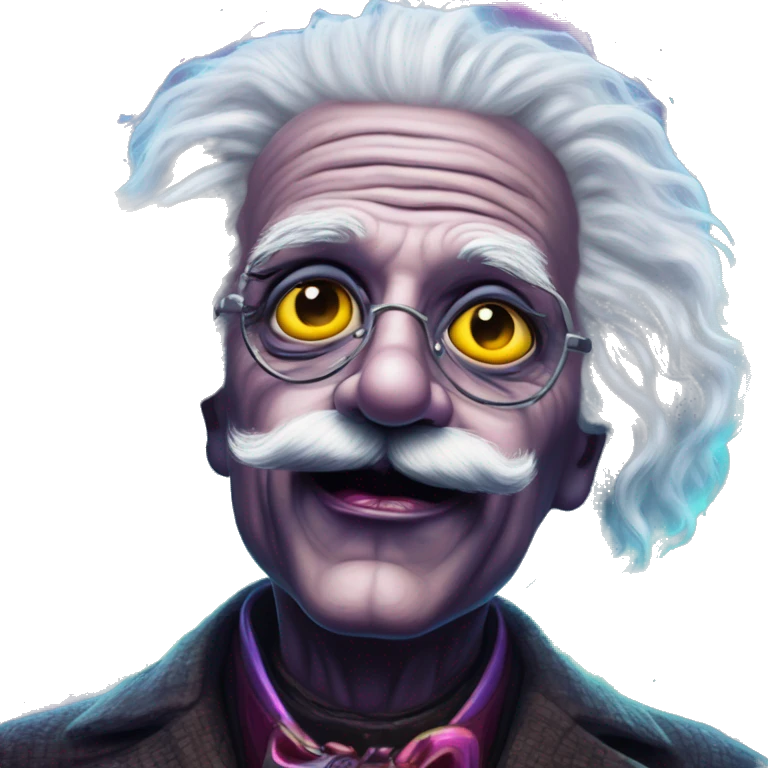 Synthwave Einstein in Lordi style, oil paint, epic eyes, intricate lips, exquisite pose, beautiful, desirable, logical emoji