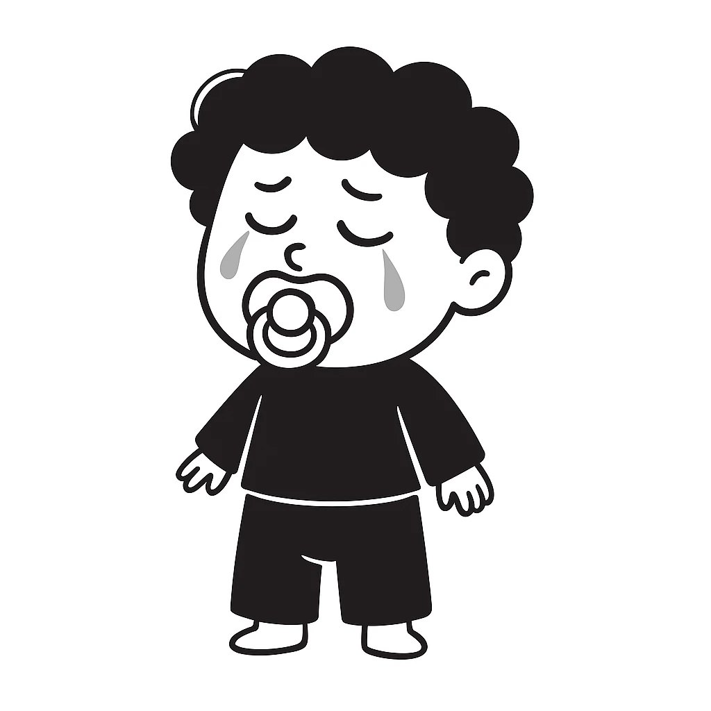 Add a pacifier to the crying Indian baby doodle. The original style is doodle style, but since doodle style does not support editing, use the general style to keep the look as close as possible. emoji