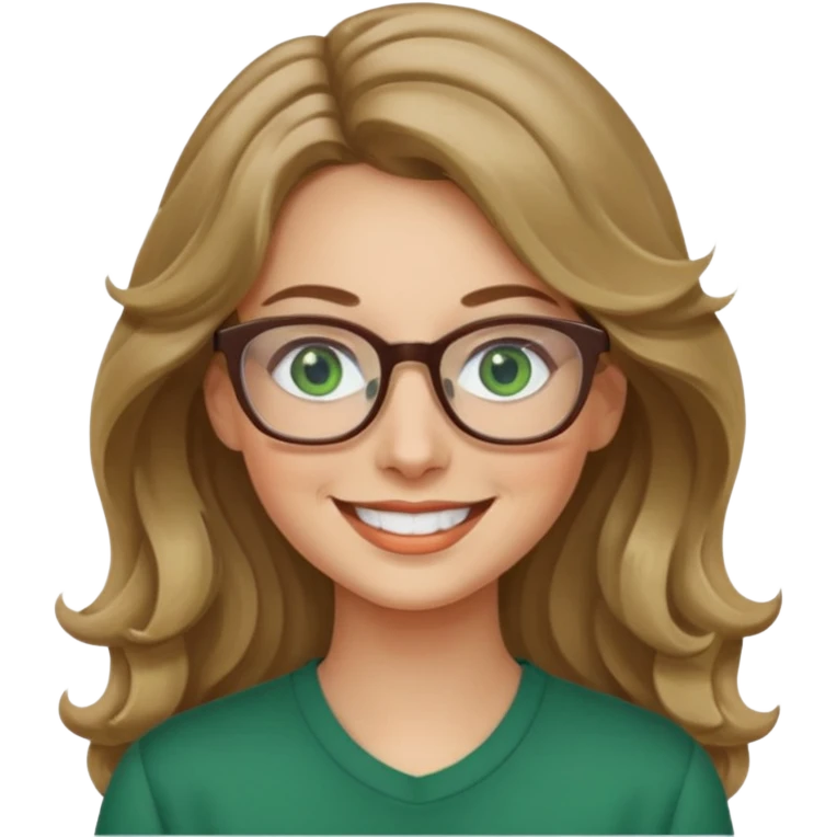 long wavy dark blonde hair woman with green eyes and glasses smiling emoji