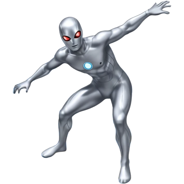 silver surfer standing on his board, surfing through space emoji