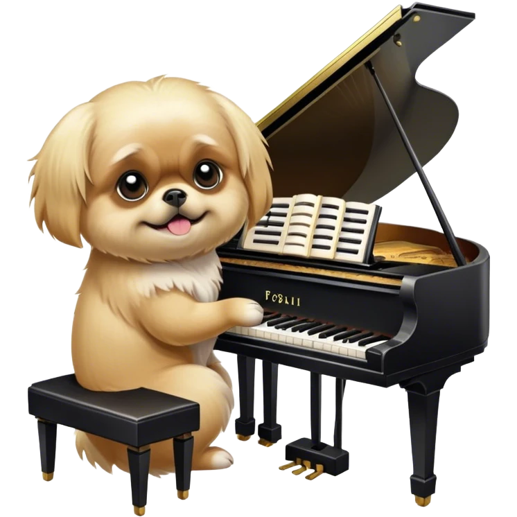 Blonde Pekingese playing a grand piano  emoji