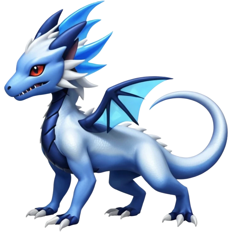 White iridescent Salandit-Kyurem-Absol-Shinx-fusion-hybrid, full body emoji