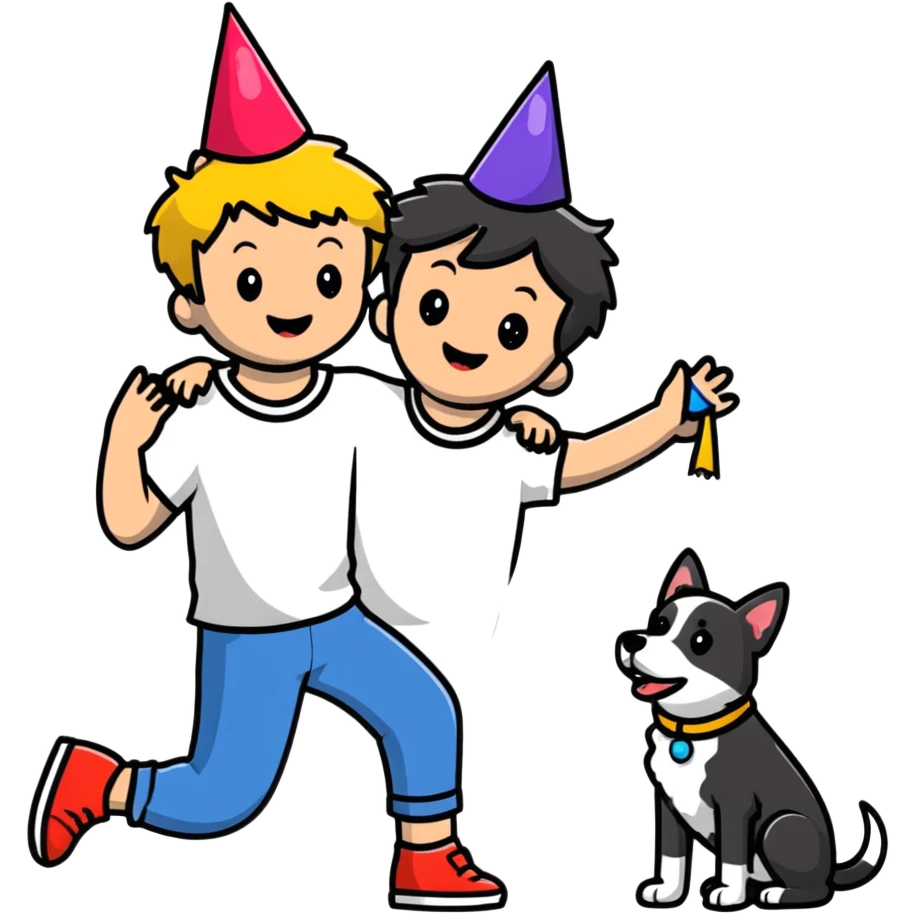 boy and his dog celebrating at party emoji