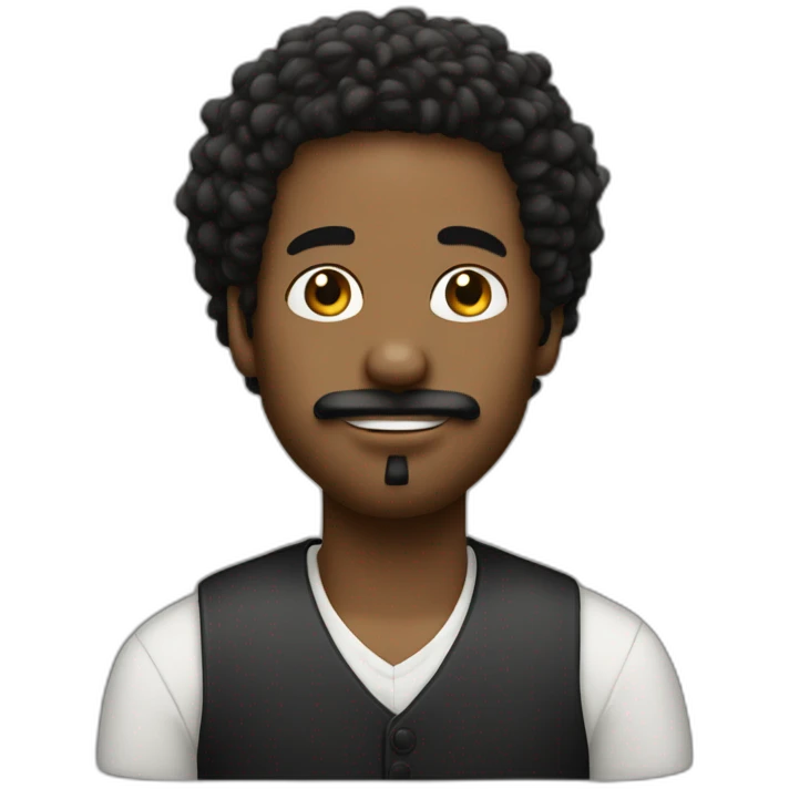 20 years black men with mini twisted afro and a small black moustache and goatee emoji