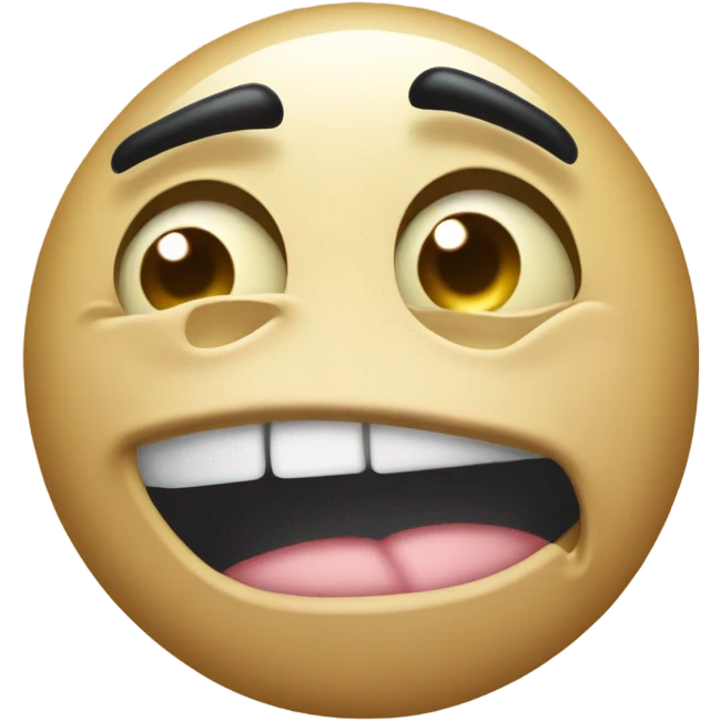 Depressed trollface with its tongue sticking out and left eye facing left and right eye facing right emoji