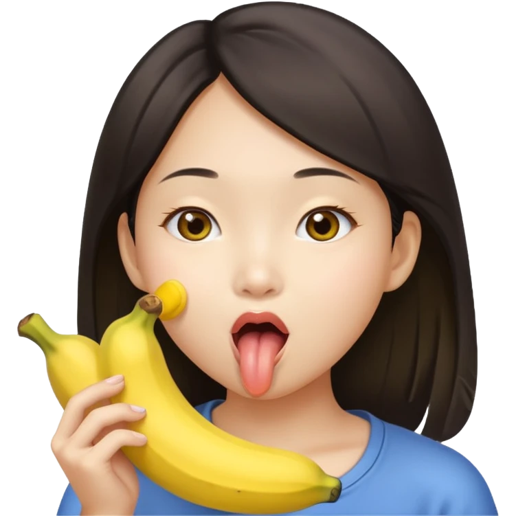 an asian girl licking an banana emoji