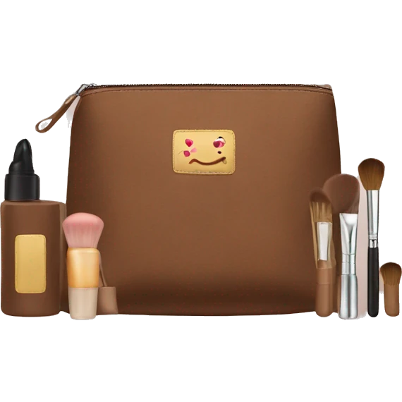 Brown Cosmetic Bag with cosmetics emoji