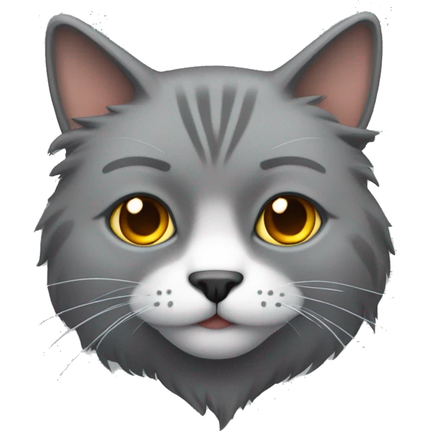 Gato peludo gris con los ojos grandes y amarillos y la cara muy seria emoji