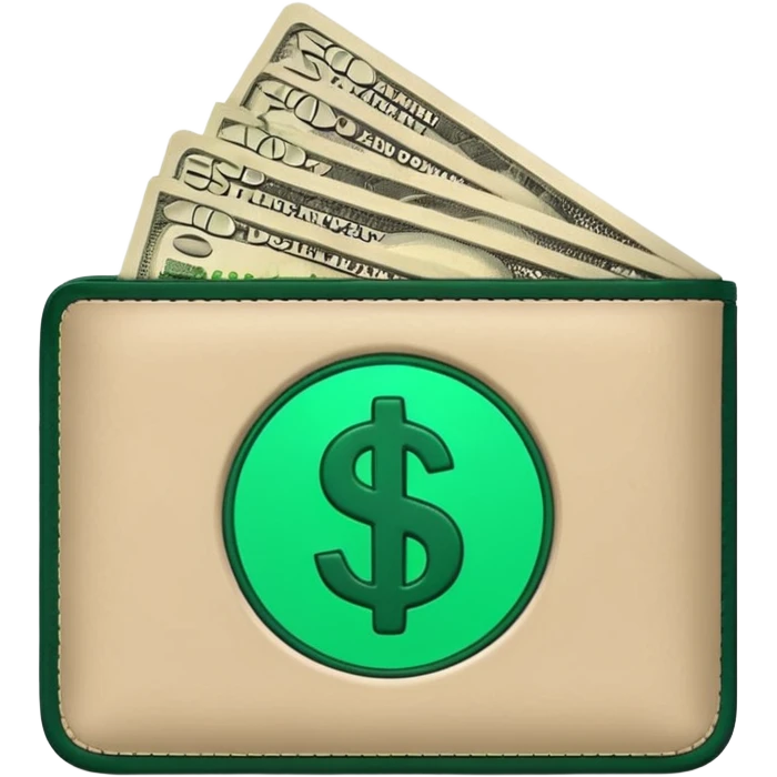 light beige wallet with dark green dollar bills, modern minimalist, emoji style emoji