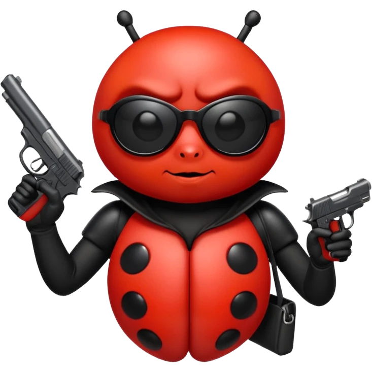 an evil ladybug with dark sunglasses and a pistol emoji