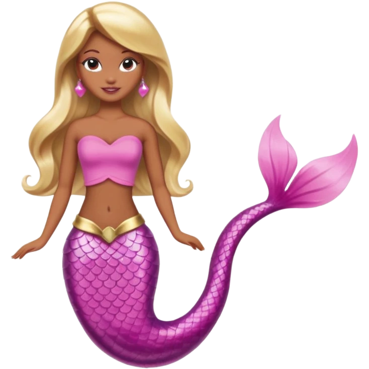 Brown skin blonde hair barbie mermaid with pink tail emoji