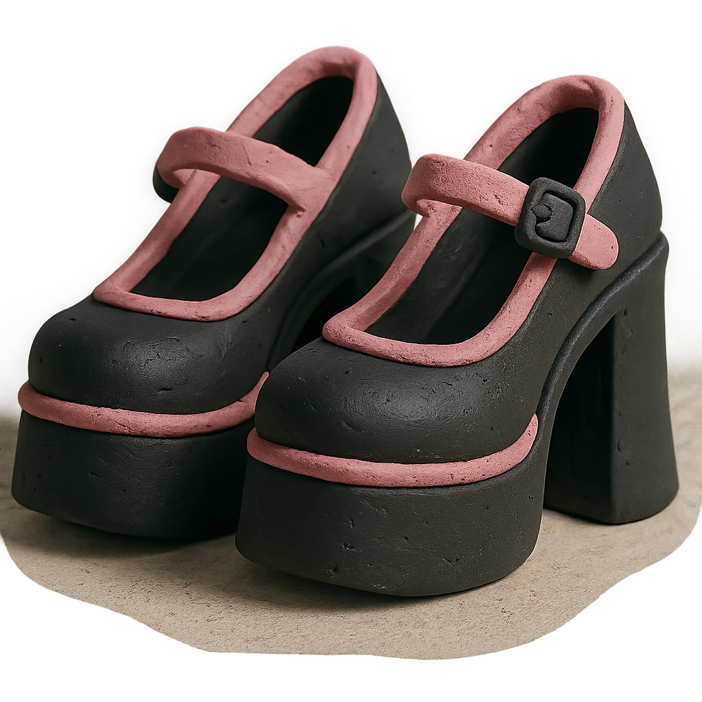 BLACKPINK-inspired gothic shoes, no hearts, black and pink, cute and stylish, claymation style emoji