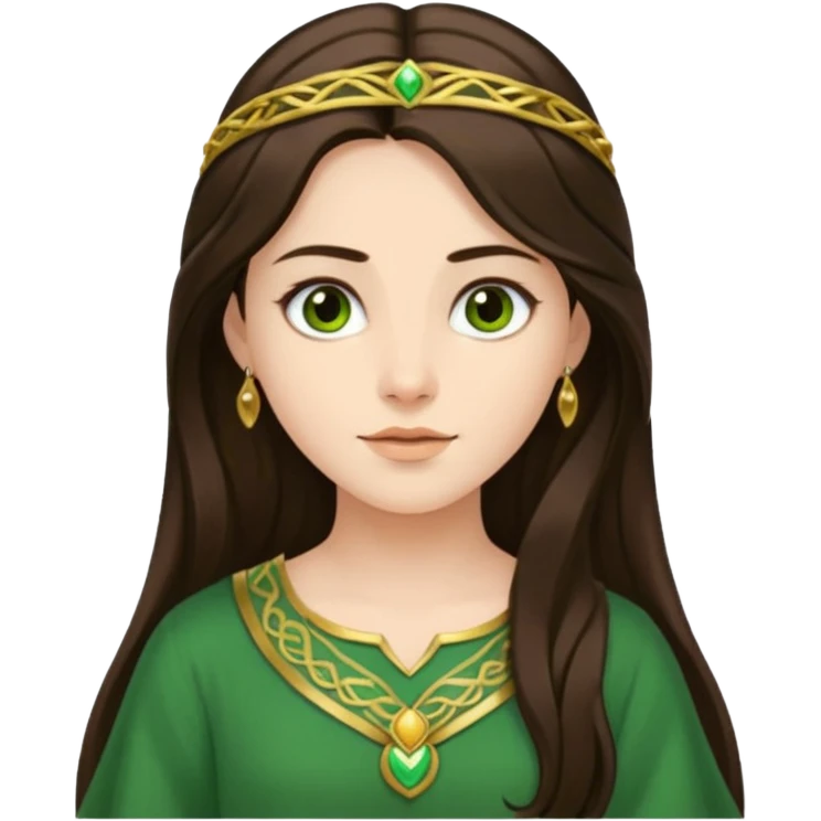 Juno from Olympus Gods with long dark brown hair, green tunic emoji