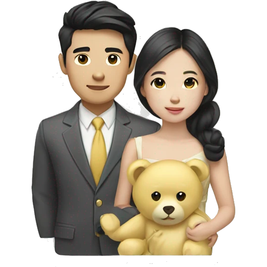 Young Rich Asian couple with a pale yellow teddybear emoji