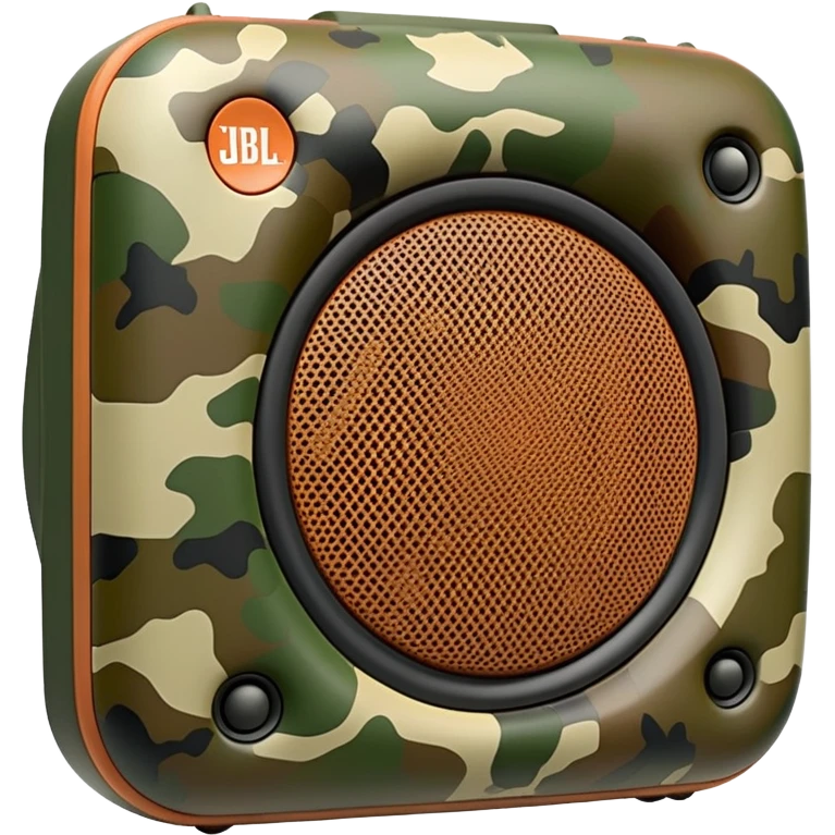 Ultra minimalist JBL Clip 4 speaker, simple geometric shape with basic camouflage pattern, iOS emoji style emoji