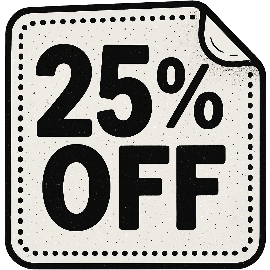 25% off discount ticket, sticker style, more detailed emoji