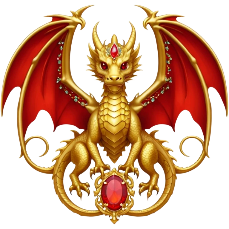 Golden Dragon with wings crest/brosch in a circle with red gems emoji