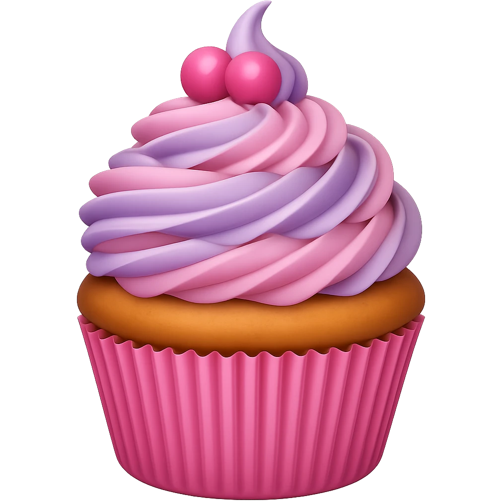 Cupcake with both lavender and pink icing in the style of apple emojis, no background emoji