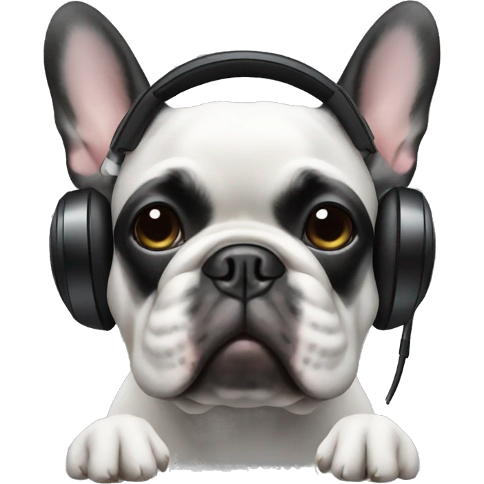 All black French bulldog wearing headphones  emoji