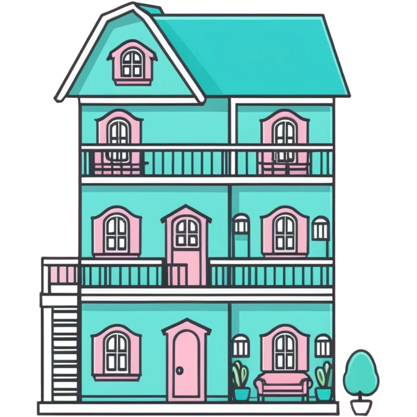 cute pastel pink dollhouse with miniature furniture emoji