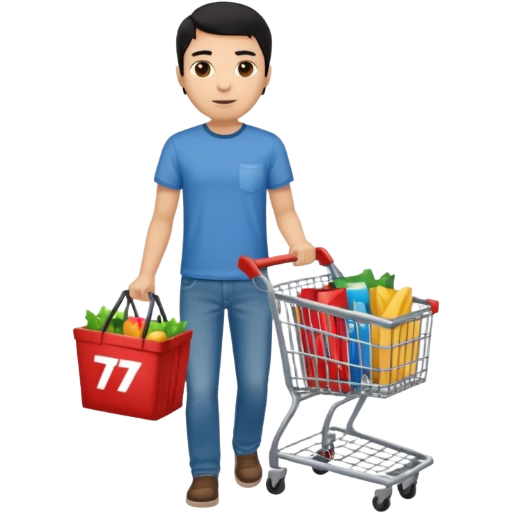man-with-a-shopping-cart-full-body black hair light brown skin emoji
