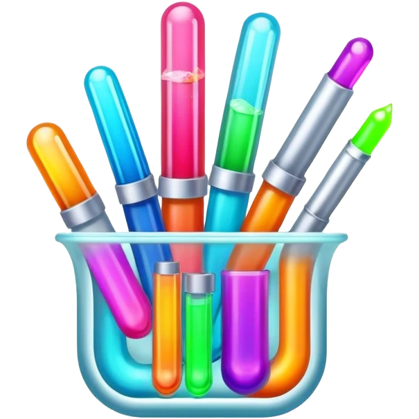 Epoxy resin art icon, jewelry and decorative items made with fluorescent epoxy resin, visible tubes of resin with bright colors, mixing tools, and molds, glowing effect on the resin, minimalistic style, clean lines, transparent background. emoji