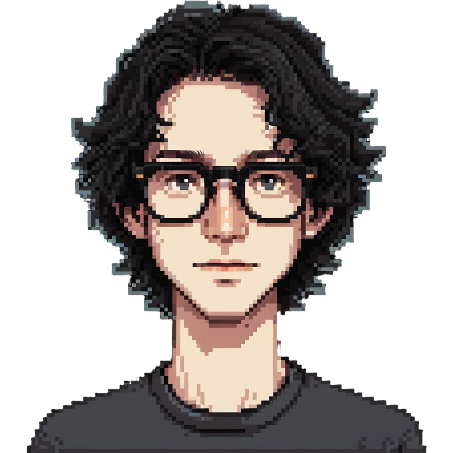 skinny white boy with wavy black hair, big nose, black glasses emoji