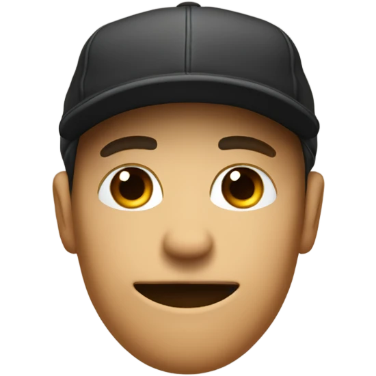 Regular emoji face with backwards hat and hand in a fist, under the chin emoji