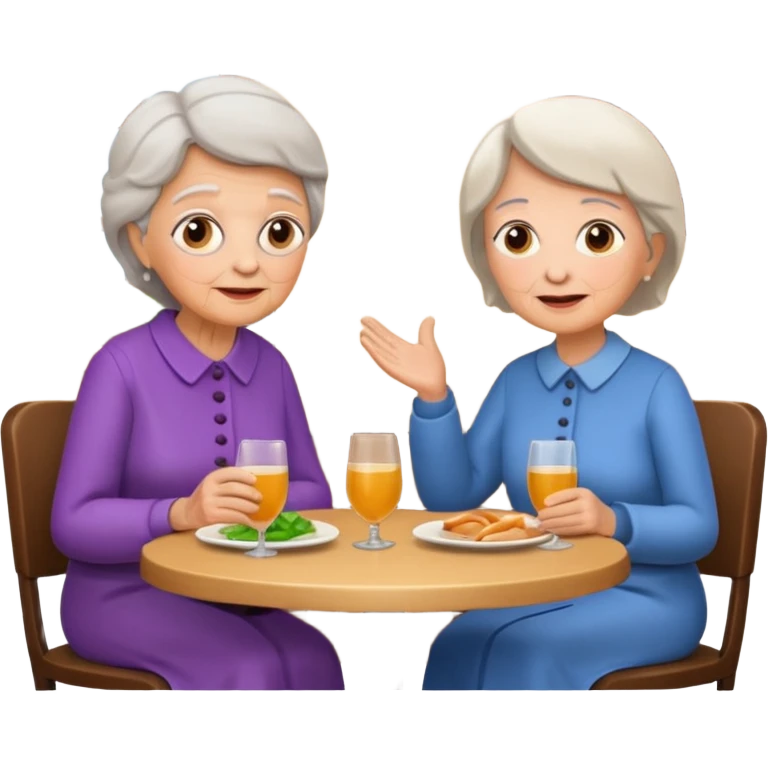 conversación dentro de un restaurant  dos personas y una de las persoans sea una abuela emoji
