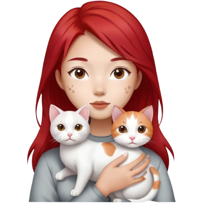 slay asian girl with red hair holding a white cat that has grey spots  emoji