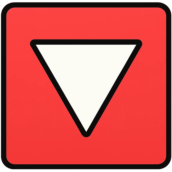 red square with a white equilateral triangle pointing downwards in the center, clean and geometric, minimal and bold, flat design, simple and modern emoji