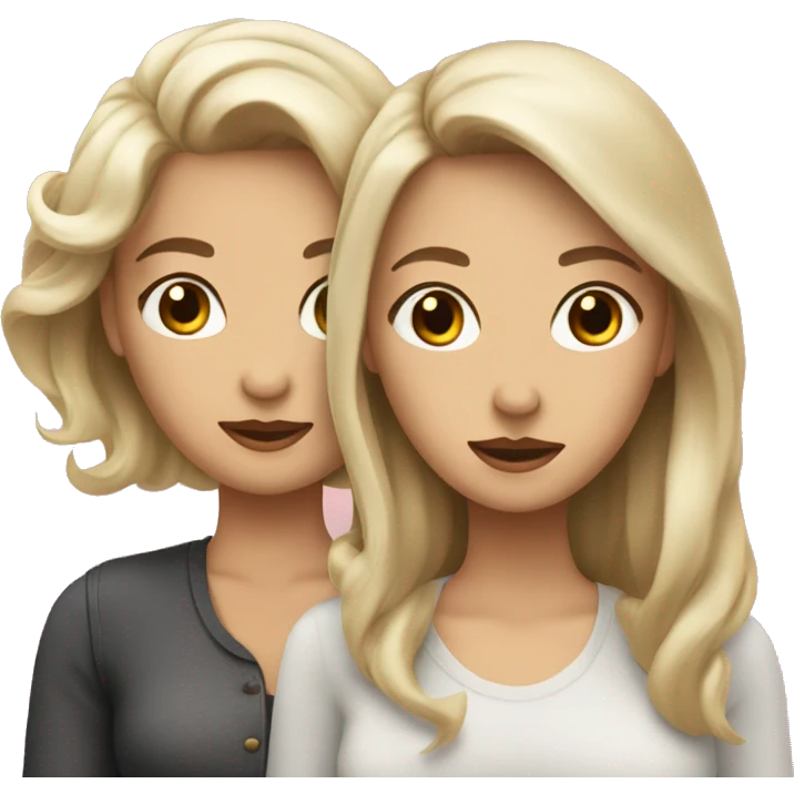 1 lady with ash blonde hair and 1 lady with brown hair madly in love emoji