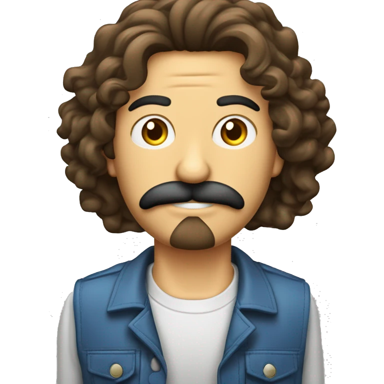 homem cabelo cachedo curto bigode fino e cavanhaque mexendo no notebook emoji
